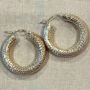 Sterling Double Diamond cut hoop earrings
